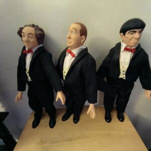 Set of Three Stooges Comedian Figurines in Black Suits